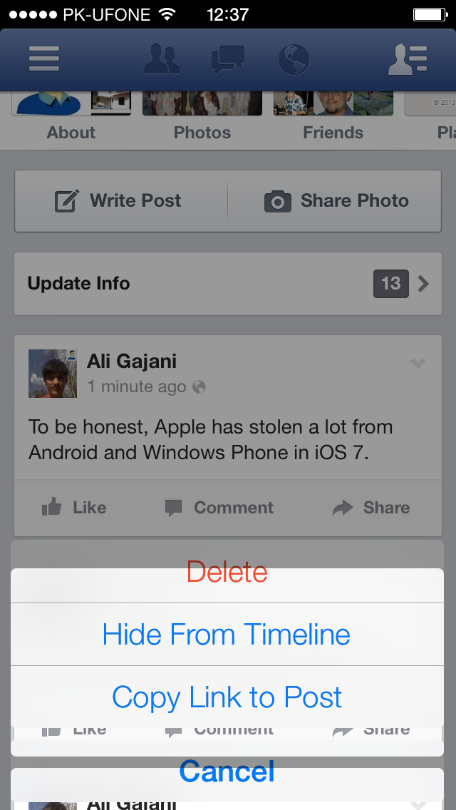 Facebook iOS 7 UI Glitch Facebook iOS 7 UI Glitch